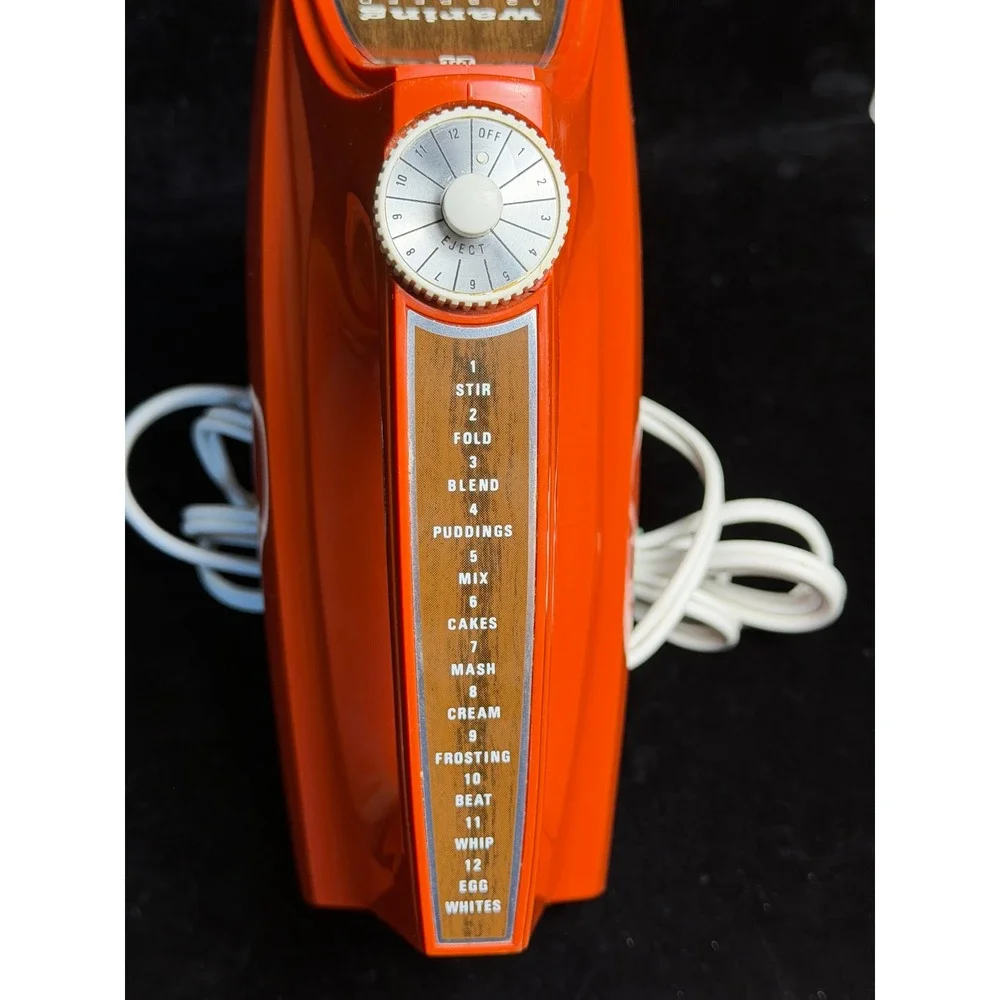 Vintage Waring 12 Speed Hand Mixer-Solid State, Orange, Woodgrain, WORKS